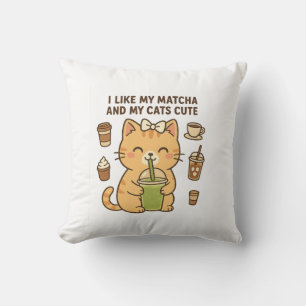 Coussin Cute Kawaii Chat avec Thé vert Matcha