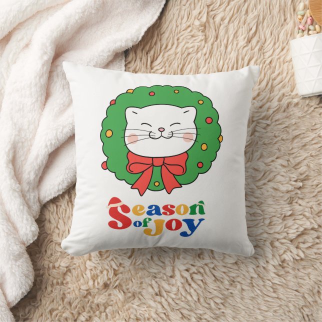 Coussin Cute Kawaii Chat Noël Wreath Saison de joie (Couverture)