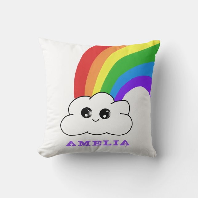 Coussin Cute Kawaii Cloud Rainbow Nom de l'enfant (Recto)