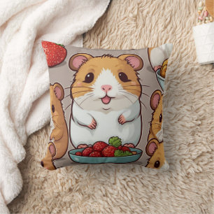 Coussin Cute Kawaii hamster manger des fraises