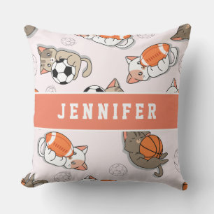 Coussin Cute Kawaii Kittens & Sports Balls Filles Nom Enfa