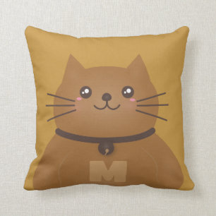 Coussin Cute Kawaii Kitty Chat Lover Whimsical Monogramme