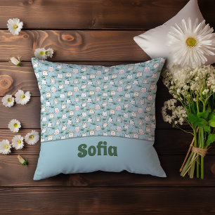 Coussin Cute kawaii kitty motif azure bleu nom