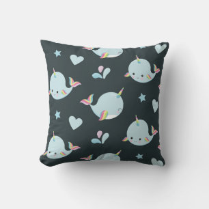Coussin Cute Kawaii Narwhal Sea Unicorn Whale Motif