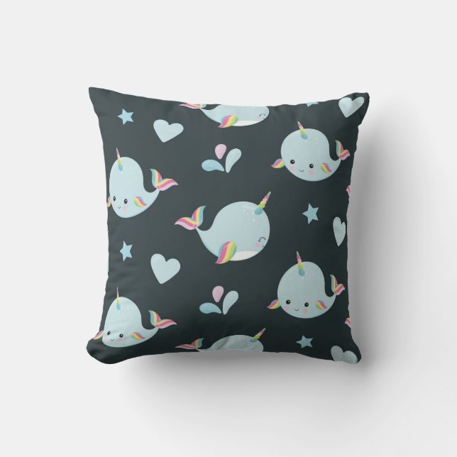 Coussin Cute Kawaii Narwhal Sea Unicorn Whale Motif (Recto)