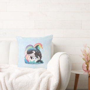 Coussin Cute Kawaii Orca Killer Whale Rainbows Papillons