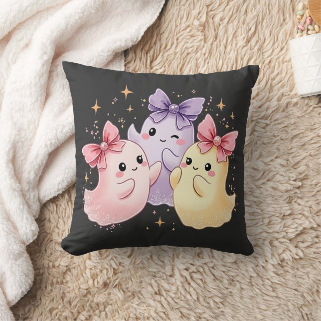 Coussin Cute Kawaii Pastel Fantômes avec des vaches étince (Couverture)