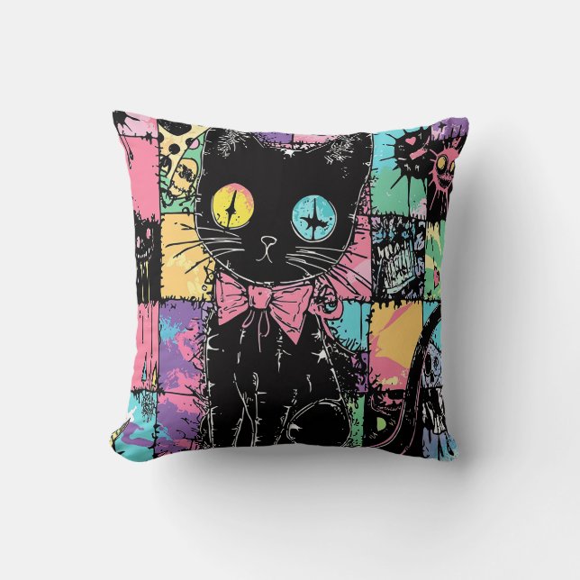 Coussin Cute Kawaii Pastel Goth Patchwork Gothique Déplais (Recto)
