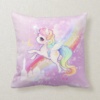 Coussin Cute kawaii pastel unicorne avec arc-en-ciel et ch
