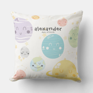 Coussin Cute Kawaii Planètes et Étoiles Monogramme