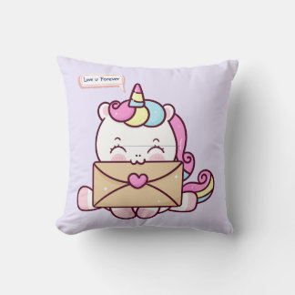 Coussin Cute Kawaii Unicorn Love Illustration