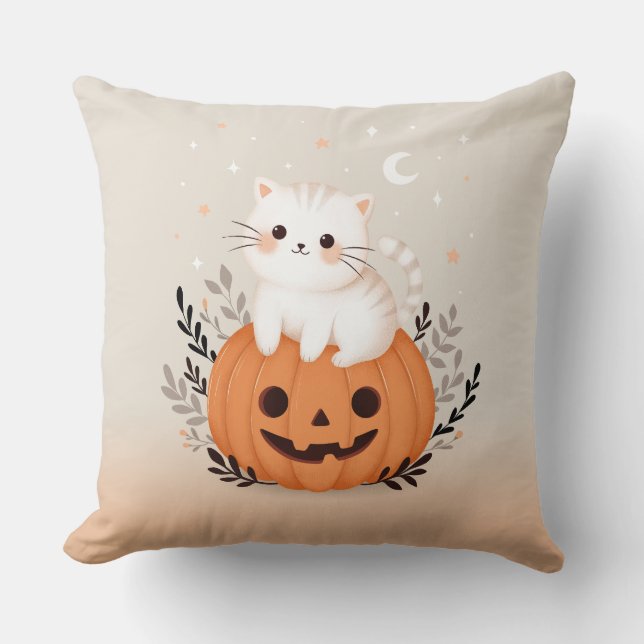Coussin Cute Kitten Assis Sur Citrouille Moderne Halloween (Recto)
