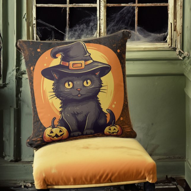 Coussin Cute Kitten Chat en sorcière Casquette pour Hallow (Approximates 20 inch pillow size.)