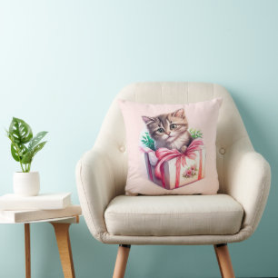 Coussin Cute Kitten dans une boîte Cadeau d'anniversaire