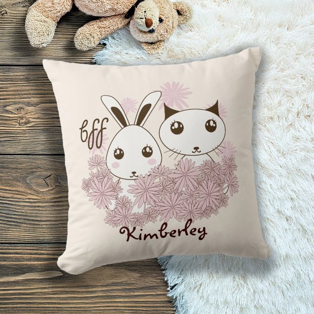 Coussin Cute Kitten et Bunny amis animaux filles enfants (Créateur téléchargé)