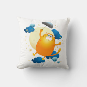 Coussin Cute Kitten volant avec parapluie