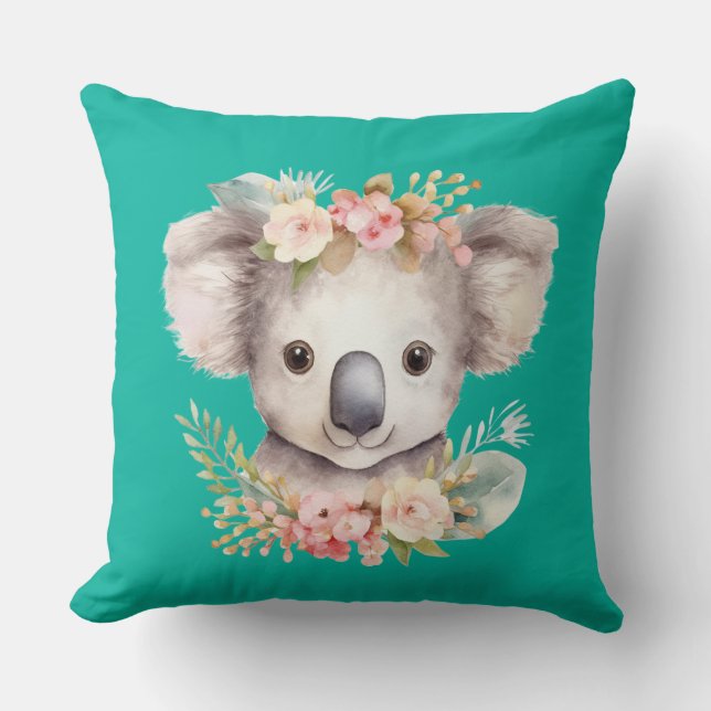 Coussin Cute Koala Turquoise Throw Pillow (Recto)