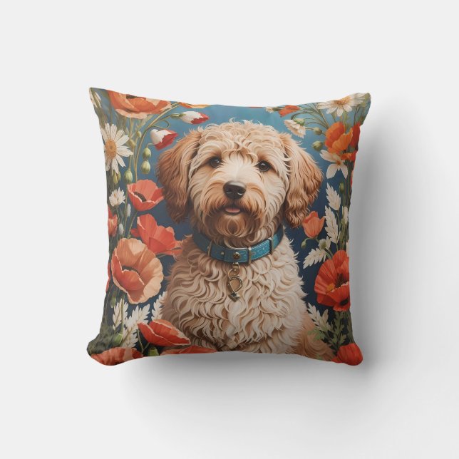 Coussin Cute Labradoodle Daisy Et Fleur De Pavot (Recto)