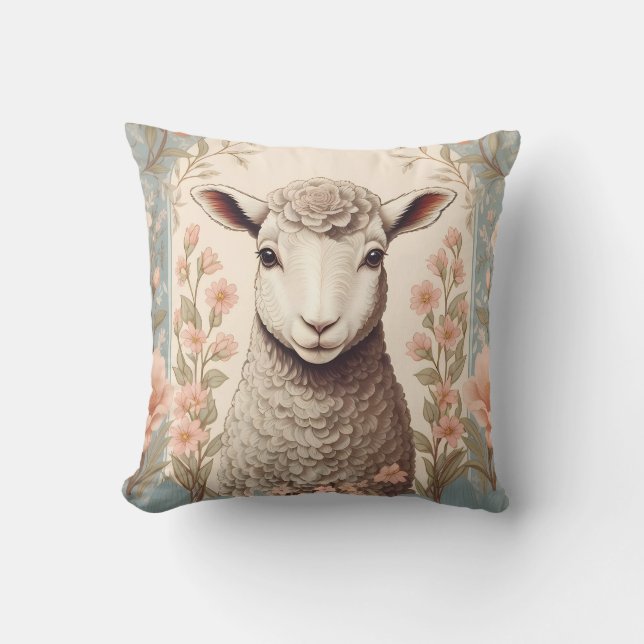 Coussin Cute Lamb Delicate Pastel Floral (Recto)