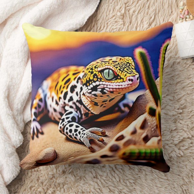 Coussin Cute Leopard Gecko Sunset Desert Design (Couverture)