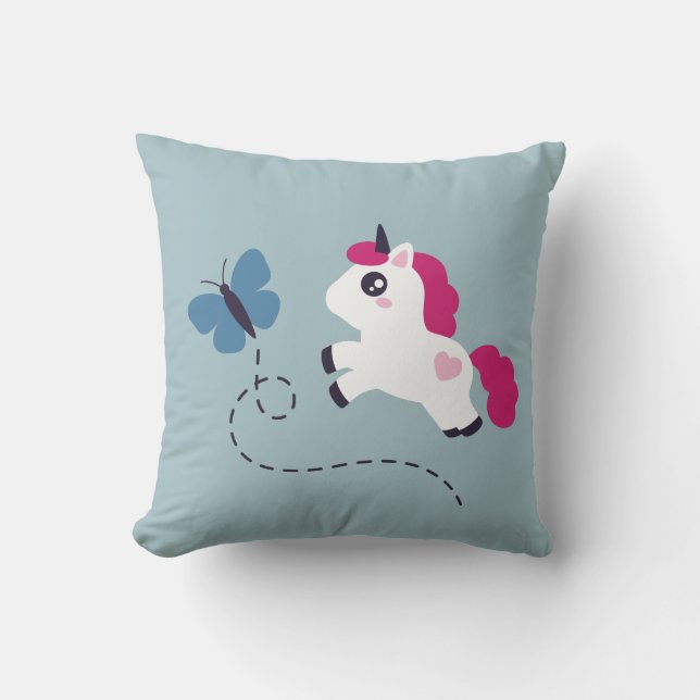 Coussin Cute licorne blanche avec un papillon (Recto)