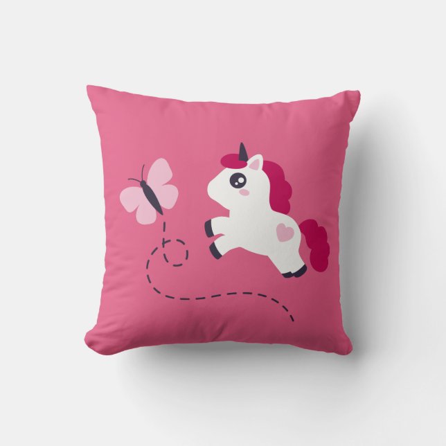 Coussin Cute licorne blanche avec un papillon (Recto)