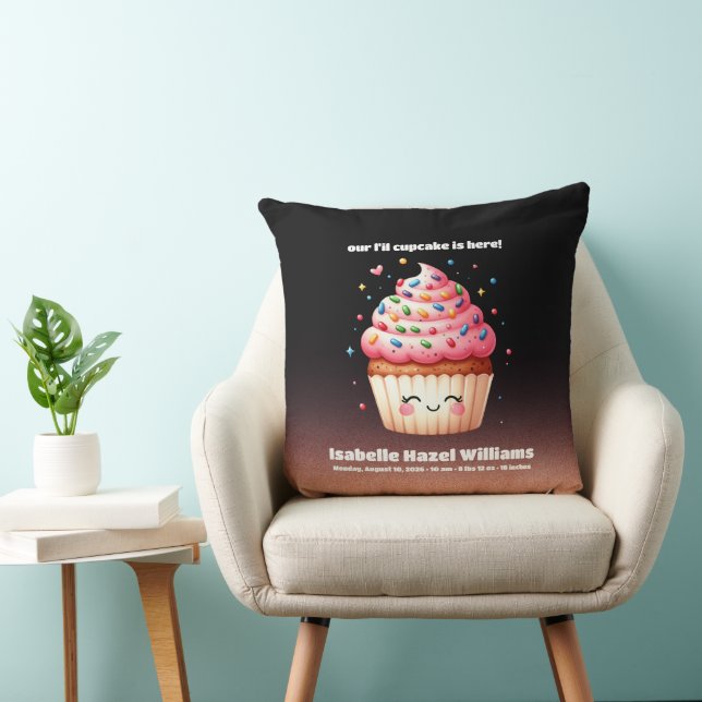 Coussin Cute L'il Cupcake Sprinkles Baby Birth Stats Natal (Chaise)