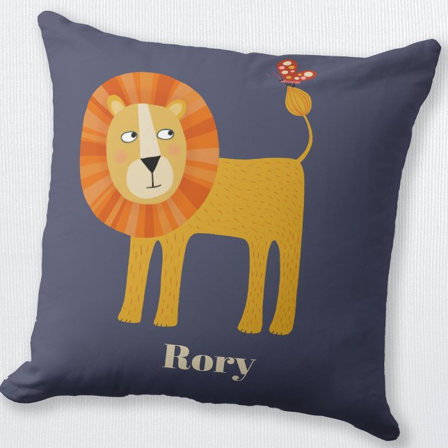 Coussin Cute Lion Personnalisé (Personalized custom name lion throw pillow)