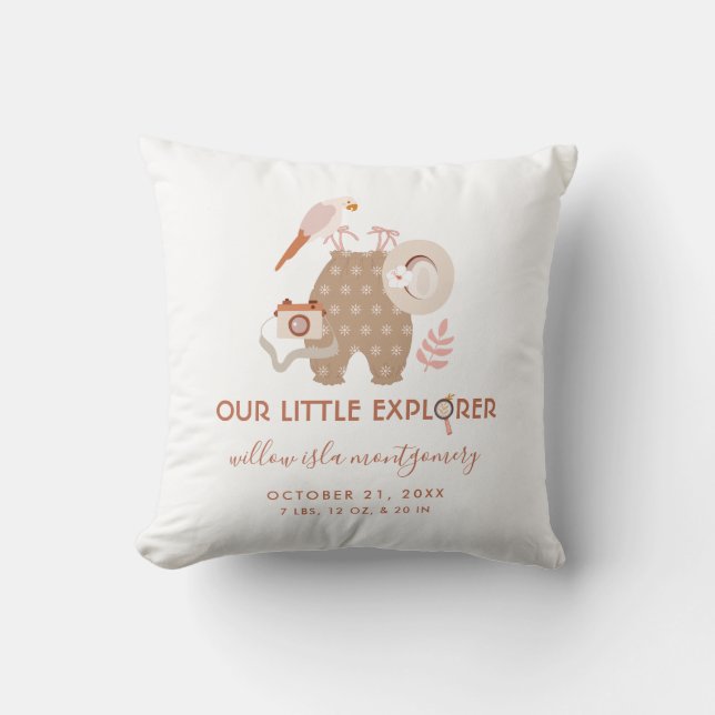 Coussin Cute Little Explorer Boho Informations sur la nais (Recto)