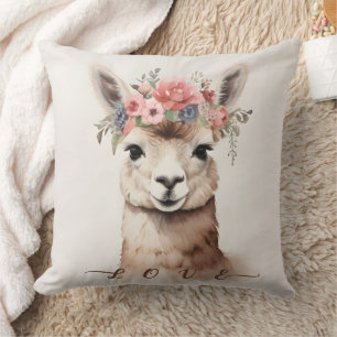 Coussin Cute Llama Alpaca avec Floral dire Amour