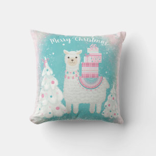 Coussin Cute Llama avec cadeaux de Noël