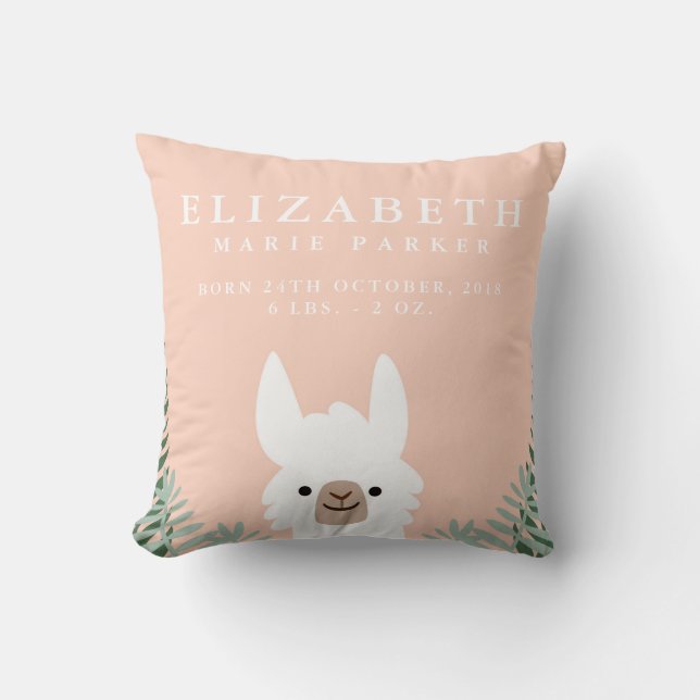 Coussin Cute Llama Faire-part de naissance  Nursery Coussi (Recto)