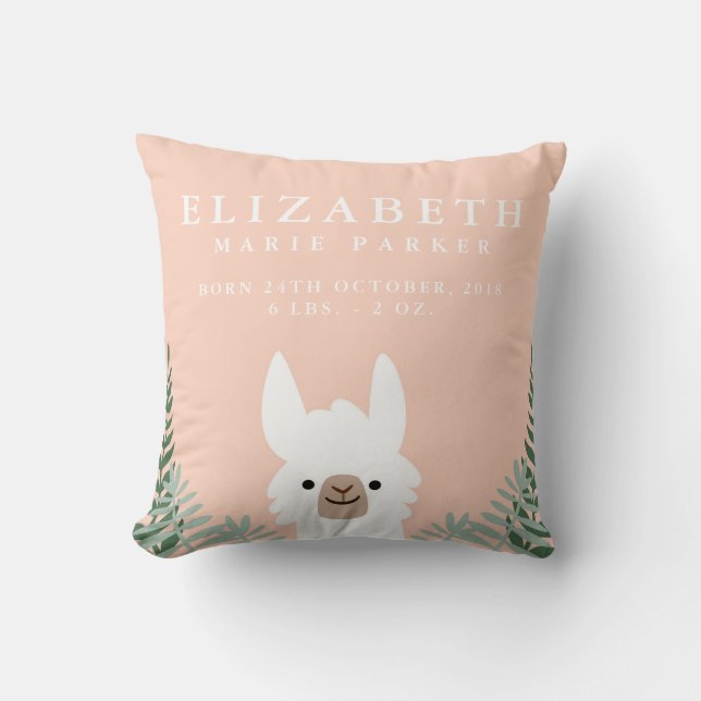 Coussin Cute Llama Faire-part de naissance  Nursery Coussi (Recto)