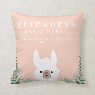 Coussin Cute Llama Faire-part de naissance Nursery Coussi