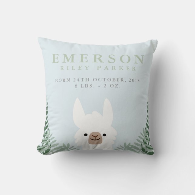 Coussin Cute Llama Faire-part de naissance Statistiques Nu (Recto)