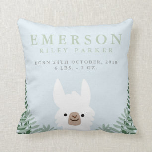 Coussin Cute Llama Faire-part de naissance Statistiques Nu