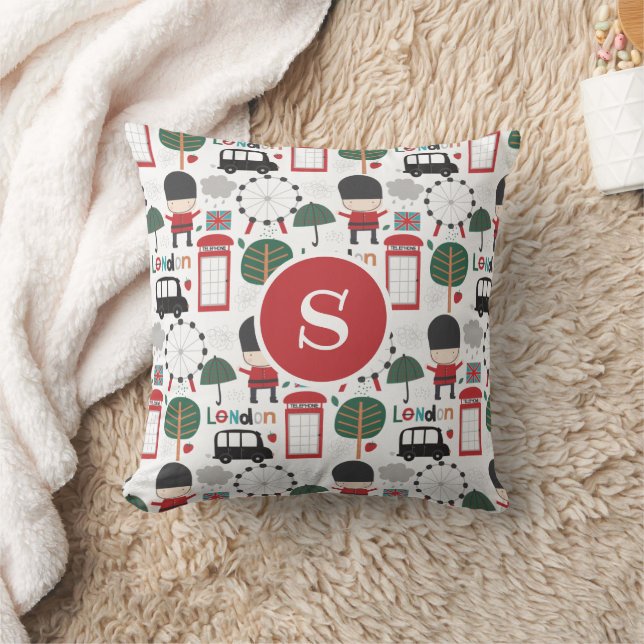 Coussin Cute Londres Thème Monogramme Double Decker (Couverture)