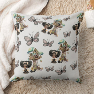 Coussin Cute Magique Bois Fée Papillon gris