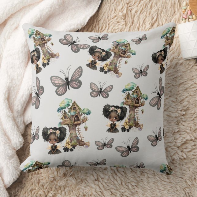 Coussin Cute Magique Bois Fée Papillon gris (Couverture)