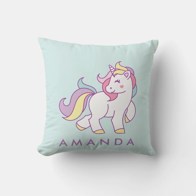 Coussin Cute Magique Unicorn Pastel couleur personnalisée (Recto)