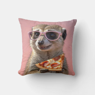 Coussin Cute Meerkat avec lunettes et pizza