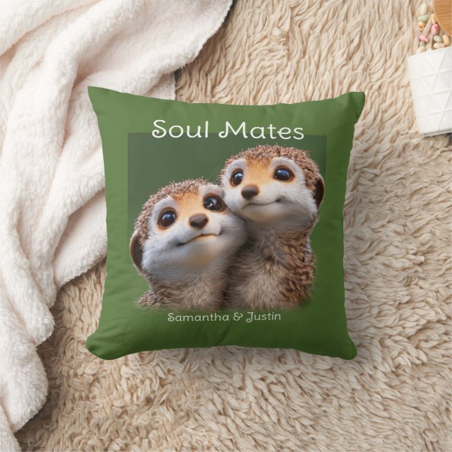 Coussin Cute Meerkat Soul Mates arrière - plan vert (Couverture)