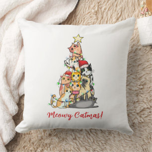 Coussin Cute Meowy Catmas Chats Noël Arbre