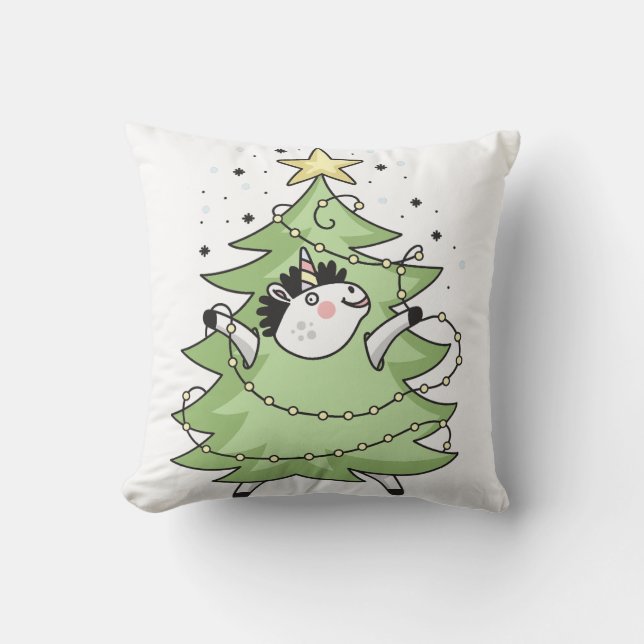 Coussin Cute Merry Christmas unicorn (Recto)
