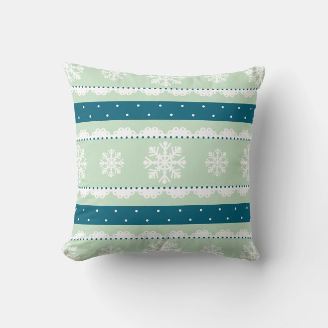 Coussin Cute Mint Blanc Turquoise Noël Snowflakes Motif (Recto)