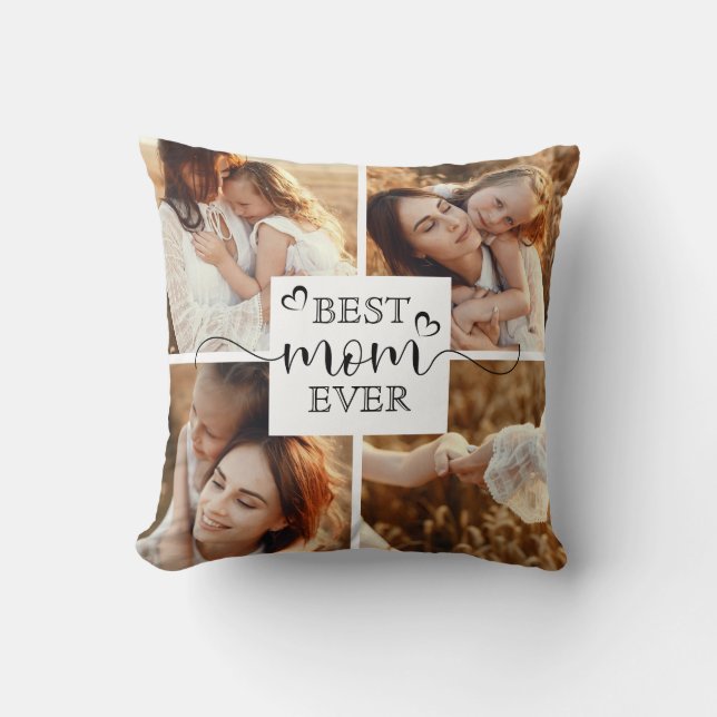 Coussin Cute Modern Best Mom Ever Custom Photo Collage (Recto)