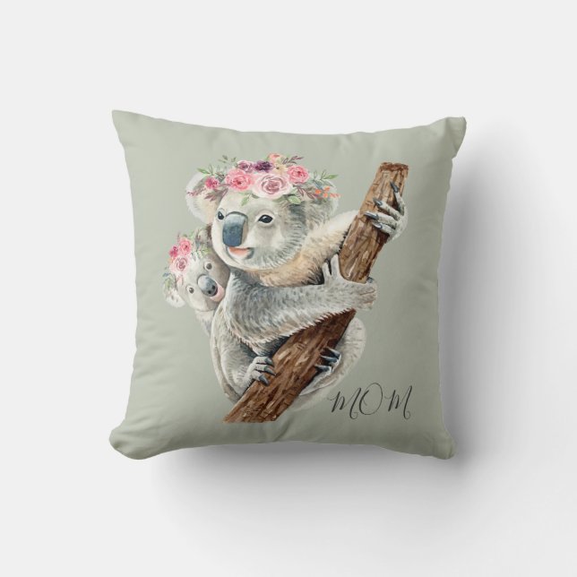 Coussin Cute Modern Watercolor Floral Koala Personalized (Recto)