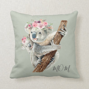 Coussin Cute Modern Watercolor Floral Koala Personalized