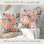 Coussin Cute MOM Personnalisé 12 Photo Collage Coral Peach<br><div class="desc">Fêtez le voyage remarquable de la maternité avec notre Coussin de collection photo MOM Moderne - un mélange de style, de sentiment et de personnalisation. Ce charmant coussin est le cadeau parfait de la Fête des Mères, qui capte des souvenirs précieux dans un design audacieux et moderne que les mamans...</div>