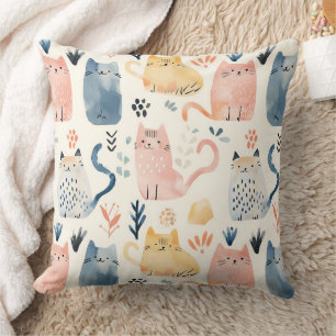 Coussin Cute motif de chats aquarelle